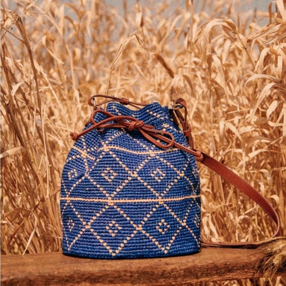 Sezane Bags Like New Sezane Farrow Straw Bag Blue Geometric Raffia